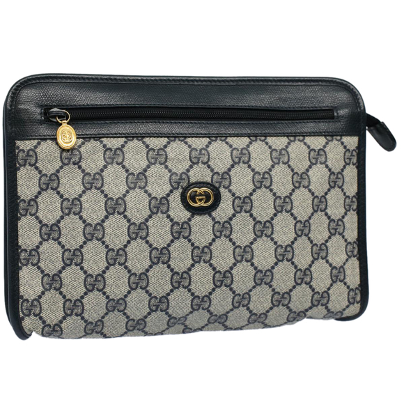 GUCCI GG Supreme Clutch Bag PVC Leather Navy Gray 014 115 Auth yk8933 - Picture 1 of 16